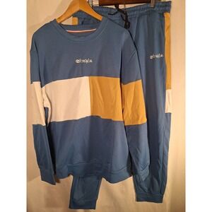 Simple Colorblock Men’s Sweatshirt & Jogger Set - Blue/White/Gold